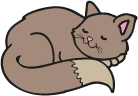 cartoon grey cat curled up sleeping